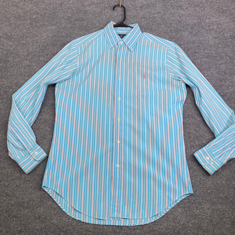VTG Ralph Lauren Classic Fit Mens 14.5 32/33 Vertical Stripe Shirt Turquoise